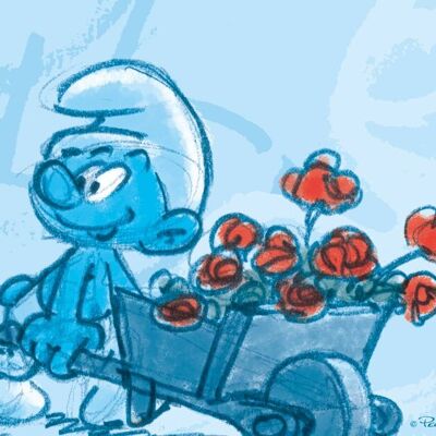 POSTCARD - SMURF WITH WHEELBARROW