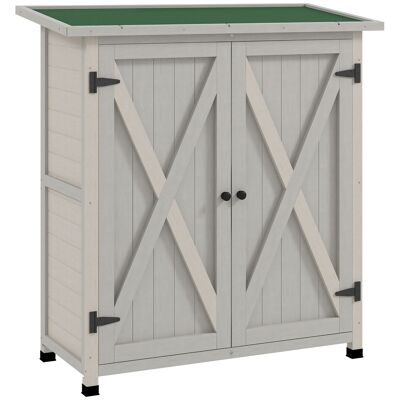 Outsunny Cobertizo de jardín Cobertizo para herramientas independientes, tenue. 110L x 55l x 117H cm 2 estantes 2 puertas Techo bituminoso impermeable Madera maciza Pino pre-aceitado Gris