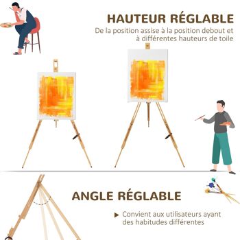 Vinsetto Chevalet d'artiste en bois avec supports, chevalet pour affiches pour les artistes de mariage, pliable, portable, supporte des toiles jusqu'à 66/107 cm bois naturel 3