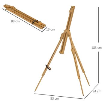 Vinsetto Chevalet d'artiste en bois avec supports, chevalet pour affiches pour les artistes de mariage, pliable, portable, supporte des toiles jusqu'à 66/107 cm bois naturel 5