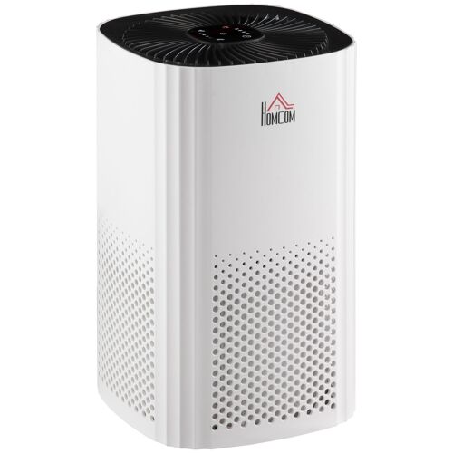 HOMCOM Purificateur d'air HEPA, Ioniseur, CADR 225m³/h mode veille silencieux, minuterie, 4 vitesses, 25W blanc