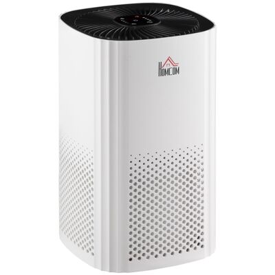 HOMCOM Purificador de aire HEPA, Ionizador, CADR 225m³/h Modo reposo silencioso, Temporizador, 4 velocidades, 25W Blanco