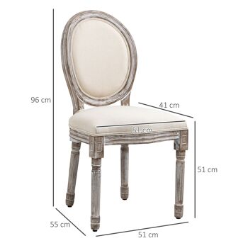 HOMCOM Lot de 2 chaises de Salle à Manger - Chaise de Salon médaillon Style Louis XVI - Bois Massif sculpté, patiné - Aspect Lin écru 5