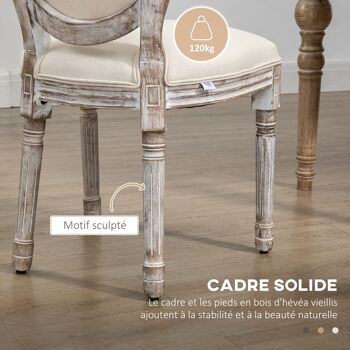 HOMCOM Lot de 2 chaises de Salle à Manger - Chaise de Salon médaillon Style Louis XVI - Bois Massif sculpté, patiné - Aspect Lin écru 6