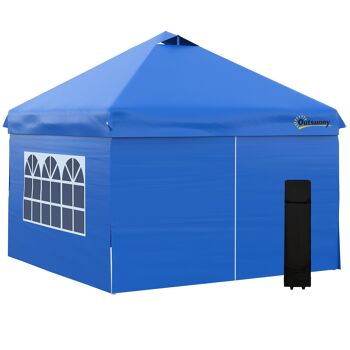 Outsunny Tonnelle pop-up tente de jardin barnum 3x3 m avec 4 parois latérales amovibles, fenêtres, sac de transport à roulettes - bleu 1