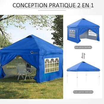 Outsunny Tonnelle pop-up tente de jardin barnum 3x3 m avec 4 parois latérales amovibles, fenêtres, sac de transport à roulettes - bleu 3