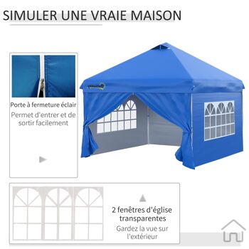 Outsunny Tonnelle pop-up tente de jardin barnum 3x3 m avec 4 parois latérales amovibles, fenêtres, sac de transport à roulettes - bleu 4