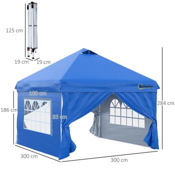 Outsunny Tonnelle pop-up tente de jardin barnum 3x3 m avec 4 parois latérales amovibles, fenêtres, sac de transport à roulettes - bleu 5