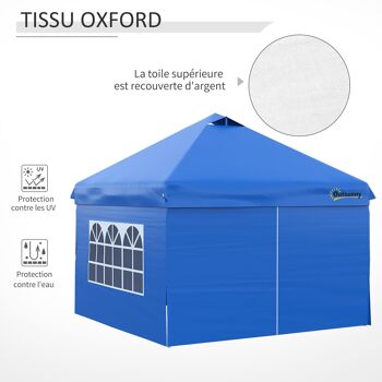 Outsunny Tonnelle pop-up tente de jardin barnum 3x3 m avec 4 parois latérales amovibles, fenêtres, sac de transport à roulettes - bleu 6