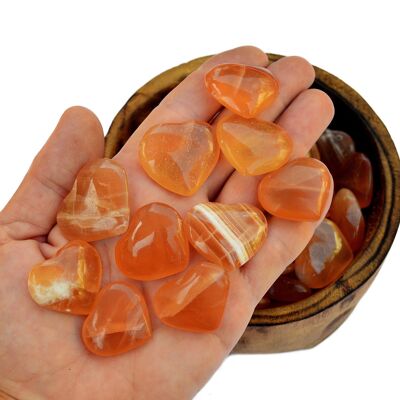 Lotto di 10 pezzi di cristallo di cuore intagliato in calcite miele (25 mm - 30 mm)