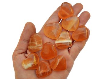 Lot de 10 pièces de cristal de cœur sculpté en calcite de miel (25mm - 30mm) 3