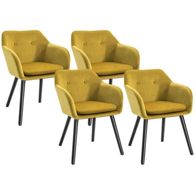 HOMCOM Chaises de salle à manger chaise de cuisine chaises de salon scandinave - lot de 4 - pieds effilés bois noir - velours jaune