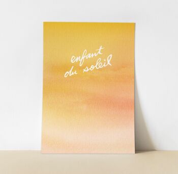 Affiche A5 A4 "Enfant du soleil" -  Illustration peinture aquarelle - Typographie message en français 2