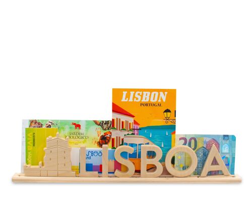 Lisboa, Wooden Letter Stand Souvenir with Torre de Belém: can be personalized with photos and tickets