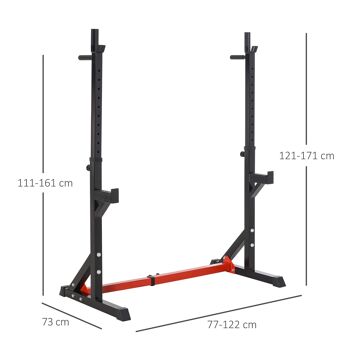 HOMCOM Support pour haltères support de squat barres de support hauteur règlable manivelle à barre parallèle gymnase à la maison acier 77-122 x 73 x 121-171 cm rouge noir 5