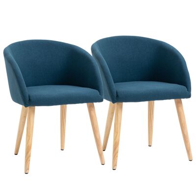 HOMCOM Juego de 2 sillas de comedor Silla de cocina de diseño escandinavo - Patas cónicas inclinadas Madera de caucho - Asiento Respaldo Reposabrazos ergonómicos Aspecto lino Azul pato