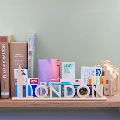 Londres, souvenir de madera con soporte para cartas con Big Ben: se puede personalizar con fotos y entradas
