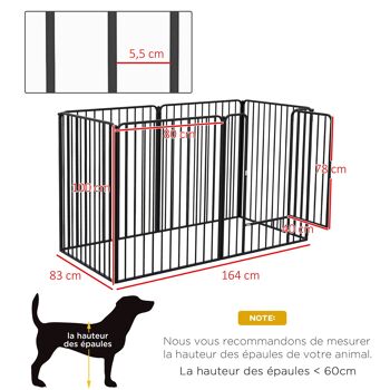 PawHut Parc enclos pour chien modulable acier époxy 6 panneaux avec porte - intérieur ou extérieur - hauteur 100 cm, pour petits, moyens et grands chiens 5