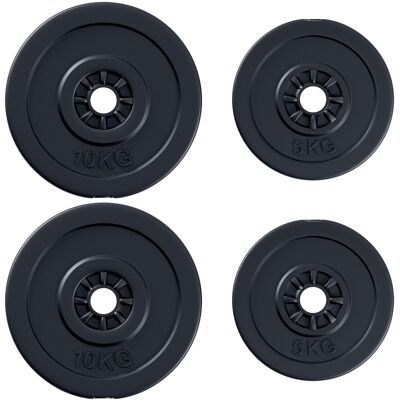 Discos de pesas - juego de 4 discos de pesas - juego de pesas de 5 kg y 10 kg - peso total 30 kg - entrenamiento de fuerza y ​​levantamiento de pesas - HDPE negro