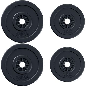 Disques de poids - lot de 4 disques d'haltère - ensemble de poids 5 Kg et 10 Kg - poids total 30 Kg - entraînement musculaire & haltérophilie - HDPE noir 1