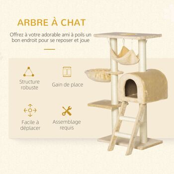 PawHut Arbre à chat griffoir arbre à grimper tour de jeu stable à plusieurs niveaux centre d'activités hauteur 98 cm beige 3