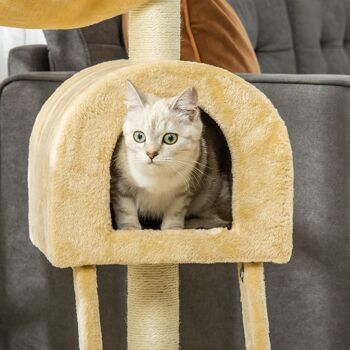 PawHut Arbre à chat griffoir arbre à grimper tour de jeu stable à plusieurs niveaux centre d'activités hauteur 98 cm beige 9