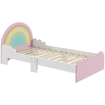 ZONEKIZ Bett für Kinder von 3 bis 6 Jahren, 143 x 74 x 66 cm, Regenbogen-Design – Lattenrost inklusive, rosa, modernes Schlafzimmer