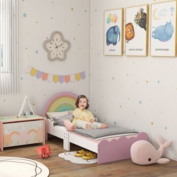 ZONEKIZ Lit pour enfants de 3 à 6 ans 143 x 74 x 66 cm design arc-en-ciel - sommier à lattes inclus, rose, chambre moderne 2