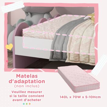 ZONEKIZ Lit pour enfants de 3 à 6 ans 143 x 74 x 66 cm design arc-en-ciel - sommier à lattes inclus, rose, chambre moderne 7