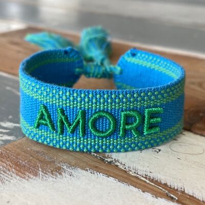 AMORE Statement Armband gewebt, bestickt blau grün