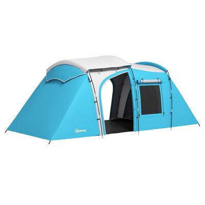 Outsunny Familien-Campingzelt für 3–4 Personen mit 2 Schlafzimmern – 4 Türen und 4 Fenstern, Tragetasche, wasserdicht, dimmbar. 460L x 220B x 175H cm