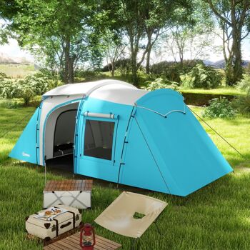 Outsunny Tente de camping familiale 3-4 personnes avec 2 chambres  - 4 portes et 4 fenêtres, sac de transport, étanche, dim. 460L x 220l x 175H cm 2