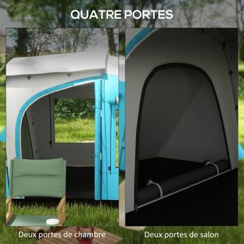 Outsunny Tente de camping familiale 3-4 personnes avec 2 chambres  - 4 portes et 4 fenêtres, sac de transport, étanche, dim. 460L x 220l x 175H cm 4