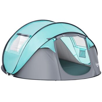 Outsunny Tente de camping pop-up pour 4 personnes tente dôme étanche légère ventilée facile à monter avec 2 fenêtres 2 portes sac de transport dim. 286L x 209l x 122H cm polyester bleu et gris clair 1