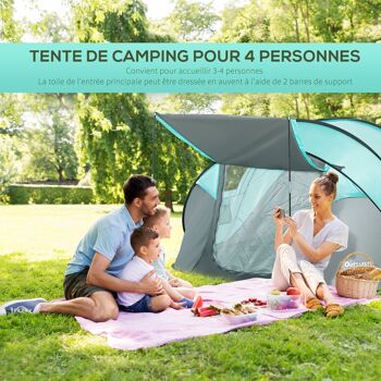 Outsunny Tente de camping pop-up pour 4 personnes tente dôme étanche légère ventilée facile à monter avec 2 fenêtres 2 portes sac de transport dim. 286L x 209l x 122H cm polyester bleu et gris clair 3