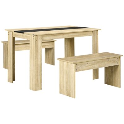 HOMCOM Conjunto de mesa de comedor rectangular de 3 piezas con 2 bancos incorporados para 4 personas estilo contemporáneo en madera