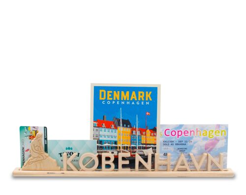 København, Wooden Letter Stand Souvenir with the little mermaid: can be personalized with photos and tickets