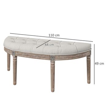 HOMCOM Banc bout de lit banc d'entrée en forme demi-lune, banquette capitonnée, style Louis XVI, structure en bois massif sculpté, patiné, siège en tissu aspect lin, crème 5