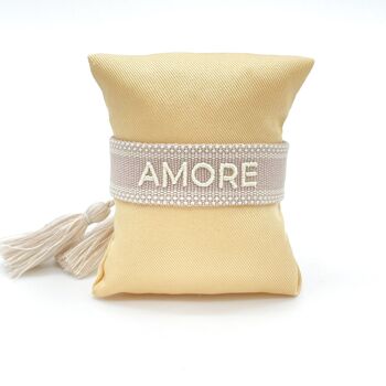 Bracelet déclaration AMORE tissé et brodé Taupe Clair 4