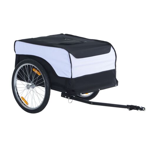 HOMCOM Remorque à vélo cargo, châssis en acier, charge max. 40 kg, avec couvercle amovible et attelage, chariot de transport, bagage à vélo, 140 x 77 x 65 cm