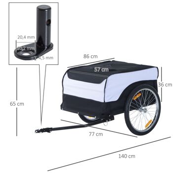 HOMCOM Remorque à vélo cargo, châssis en acier, charge max. 40 kg, avec couvercle amovible et attelage, chariot de transport, bagage à vélo, 140 x 77 x 65 cm 5