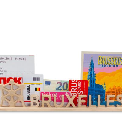 Bruselas, souvenir de madera con soporte para cartas con Atomium: personalizable con fotos y entradas