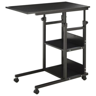 HOMCOM Mesa auxiliar Mesa auxiliar Mesa con ruedas Mesa de cama para portátil Altura ajustable - 2 estantes integrados - Estructura de metal negro