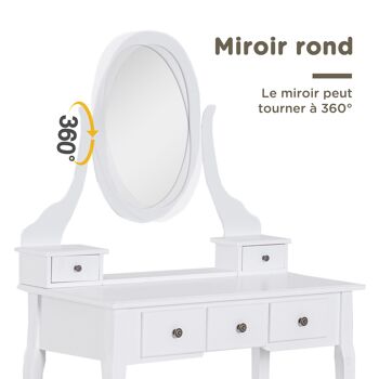 HOMCOM Coiffeuse avec Miroir et Tabouret 5 tiroirs Table de Maquillage avec pieds en Bois de pin Massif 80 x 40 x 140cm Blanc 4