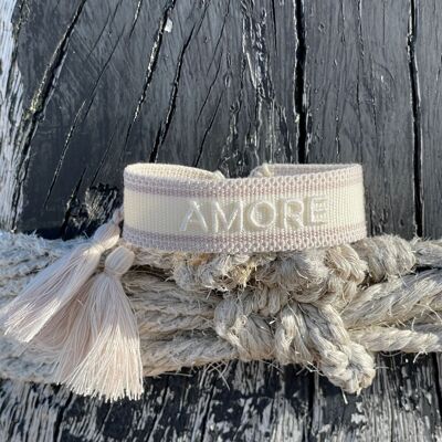 AMORE Statement Armband gewebt, bestickt creme