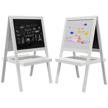 AIYAPLAY Tableau chevalet enfant 2 en 1 - face ardoise magnétique et face tableau noir à craie - 2 plateaux de rangement intégrés - blanc 1