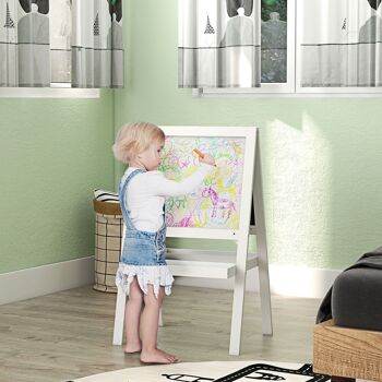 AIYAPLAY Tableau chevalet enfant 2 en 1 - face ardoise magnétique et face tableau noir à craie - 2 plateaux de rangement intégrés - blanc 2