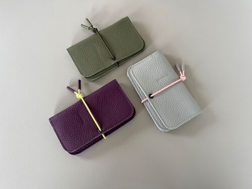 KNOT wallet - leather - concrete/olive/plum colors