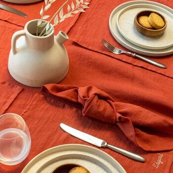 serviettes de table rouge corail fabriquée en France 100% lin 3