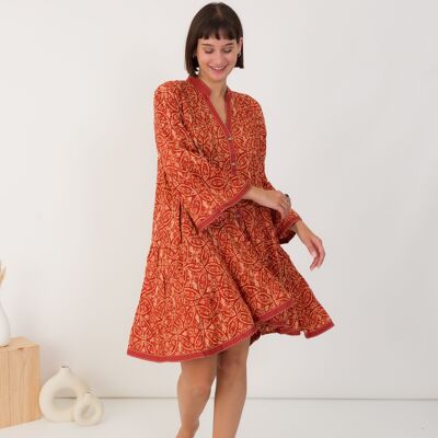 Robe courte bohème en coton - Taille unique
